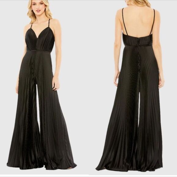 Mac Duggal Pants - Mac Duggal Black Pleated Plunge Neck Wide Leg Jumpsuit 27457 | 4